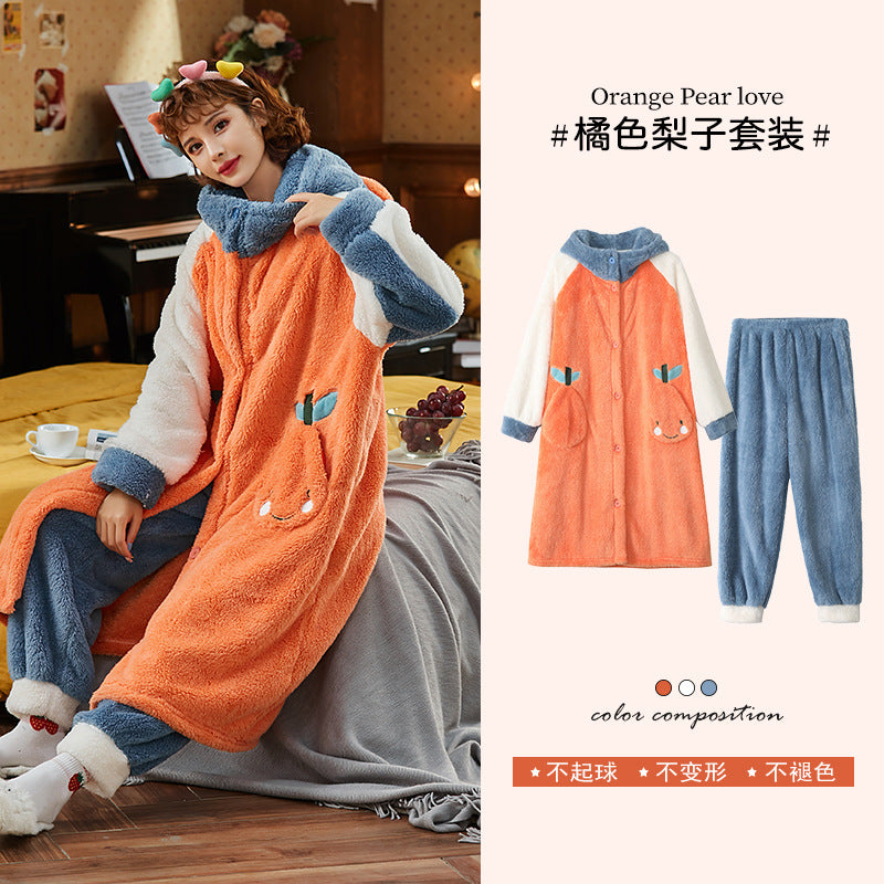 Wholesale Shu Cotton Velvet Autumn and Winter Thickened Outer Wear Flannel Set Pajamas